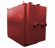 Экономайзер чугунный блочный  ЭБ2-142  с двумя колонками, площадью поверхности нагрева 142 м2 и очисткой с помощью генератора ударных волн ГУВ-38 ПМД, применяется в качестве хвостовых поверхностей нагрева паровых стационарных котлов типов ДЕ, КЕ и ДКВр и предназначен для нагрева питательной воды теплом уходящих дымовых газов.